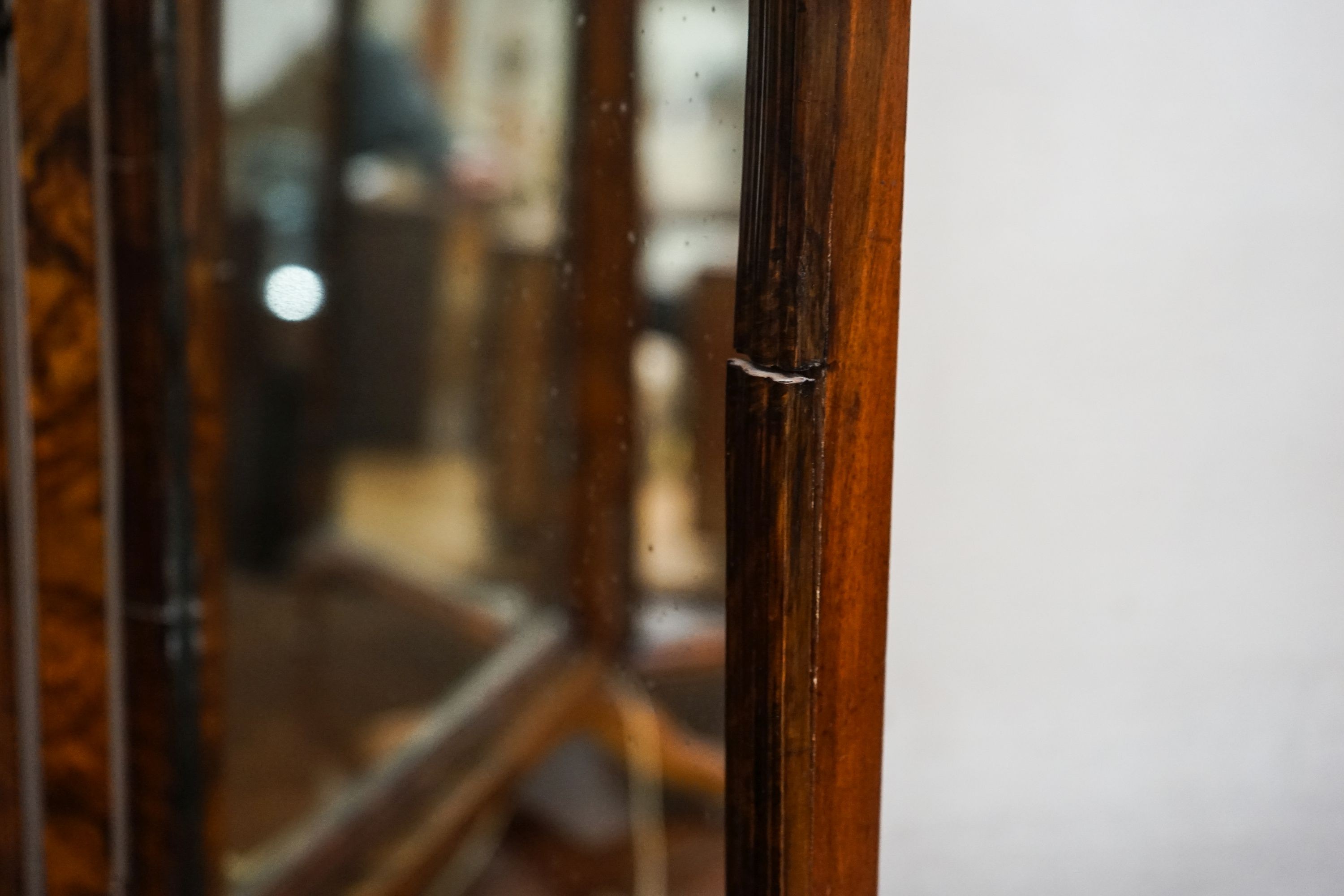 A Queen Anne revival walnut triple dressing table mirror, maximum width 112cm, height 89cm